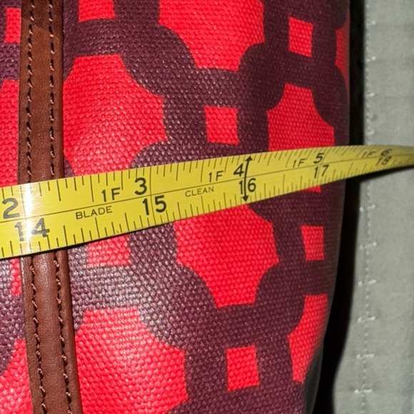 ISSAC MIZRAHI Live! Bridgehampton Printed Canvas Leather Tote Purse Bag Red NWOT - Picture 5 of 16